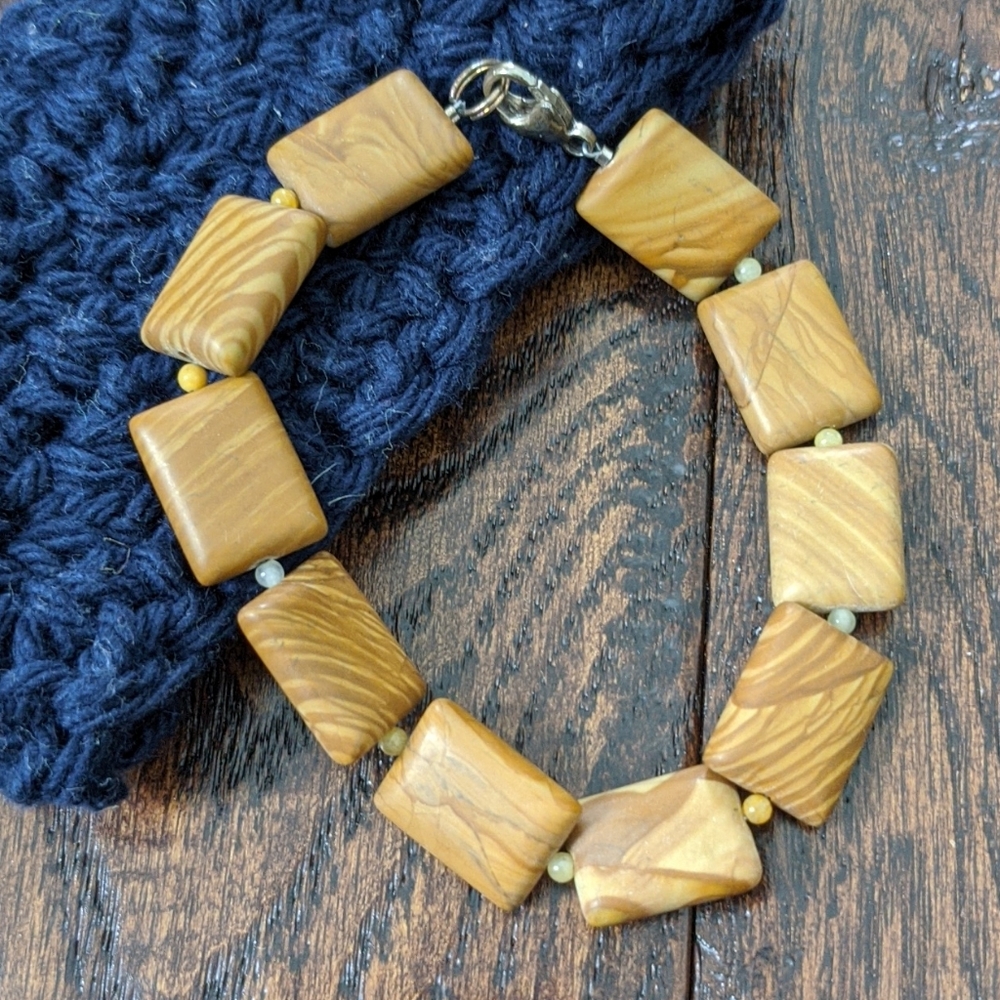 ETSY I NWOT Artist-Made Stone Wood-Look Natural Earthy Link Bracelet
